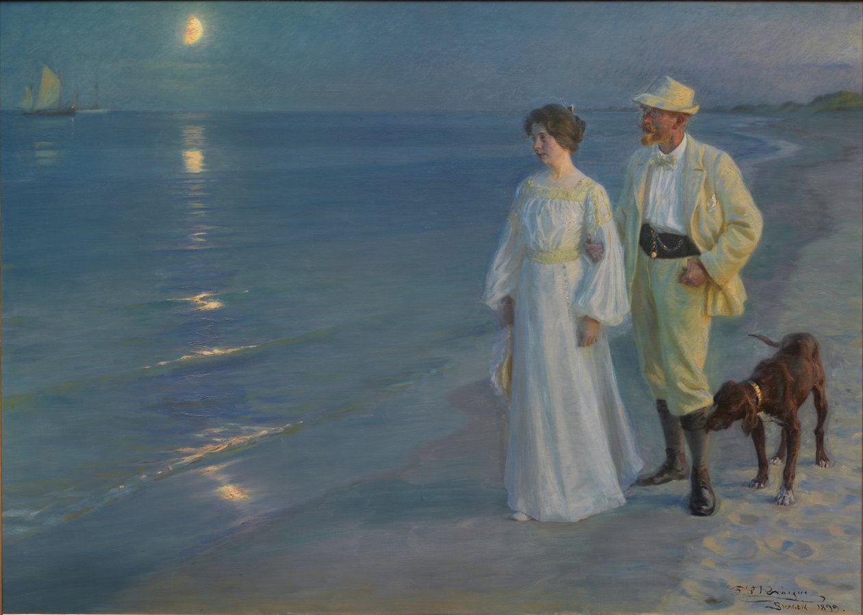 Letni wieczór na plaży w Skagen, artysta i jego żona autorstwa Peder Severin Kroyer