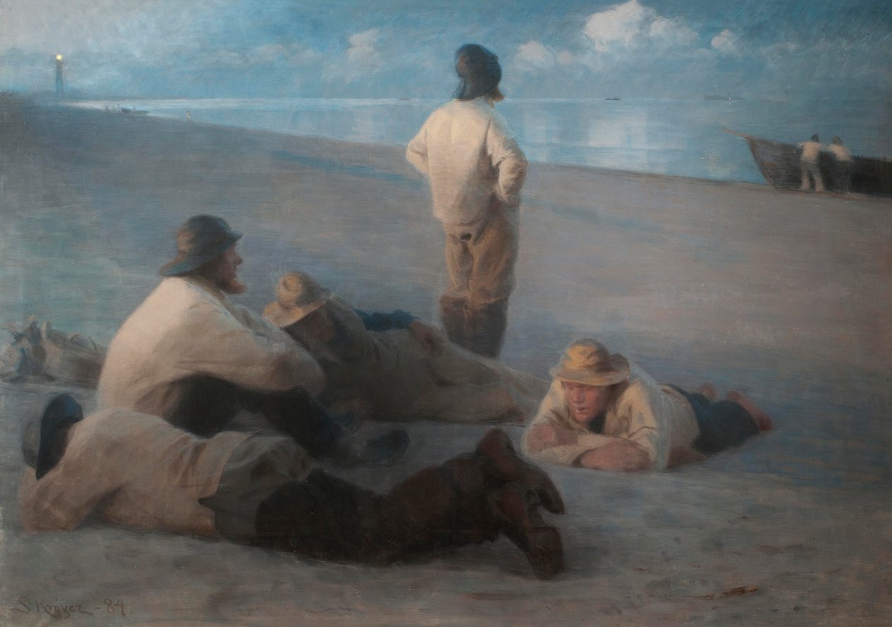 Letni wieczór na plaży w Skagen, 1884 (pastel na płótnie) autorstwa Peder Severin Krøyer