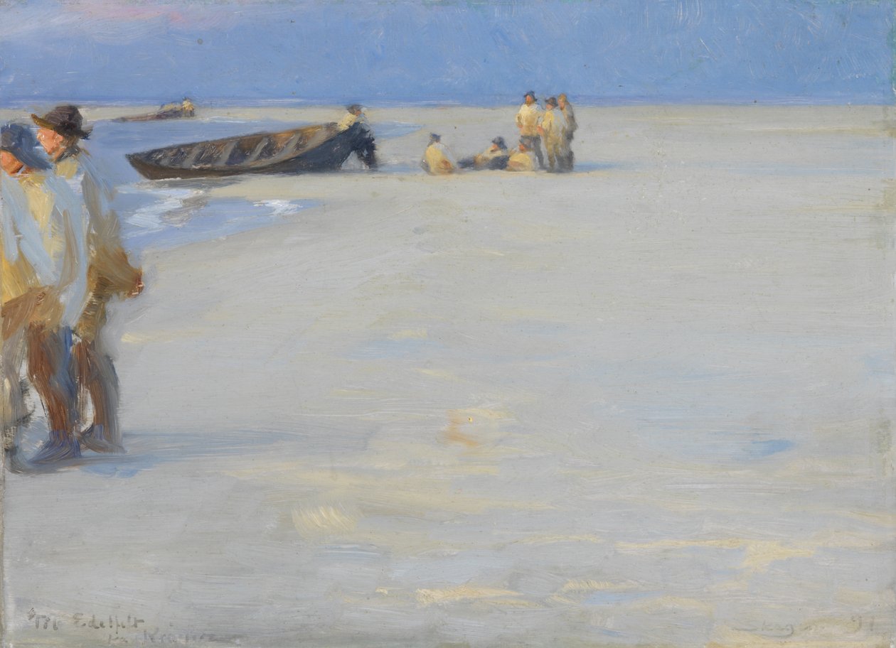 Rybacy na północnej plaży w Skagen. Letni wieczór autorstwa Peder Severin Krøyer