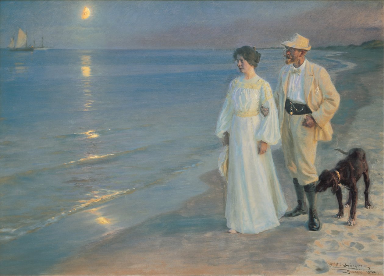 Letni wieczór na plaży w Skagen. Malarz i jego żona autorstwa Peder Severin Krøyer