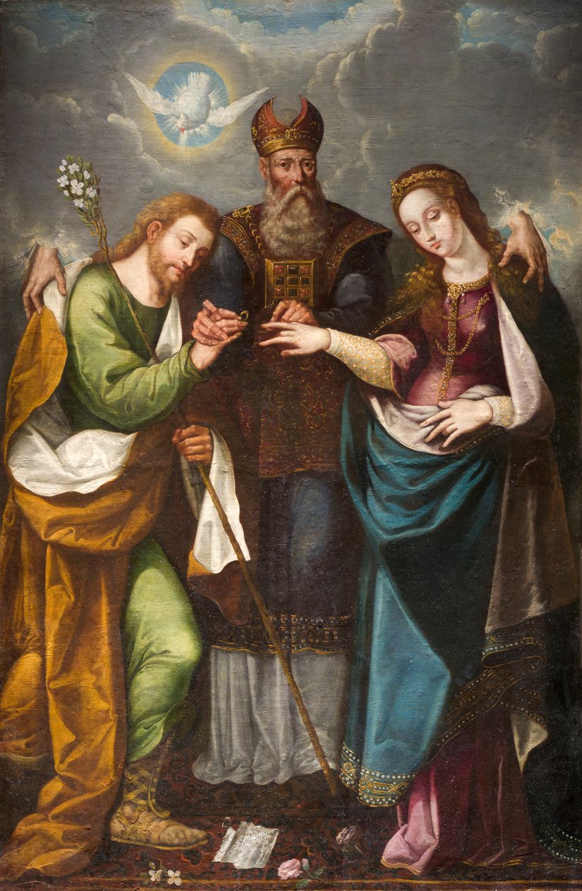 Zaślubiny Dziewicy, 1668 (olej na płótnie na drewnianej płycie) autorstwa Pedro Ramirez