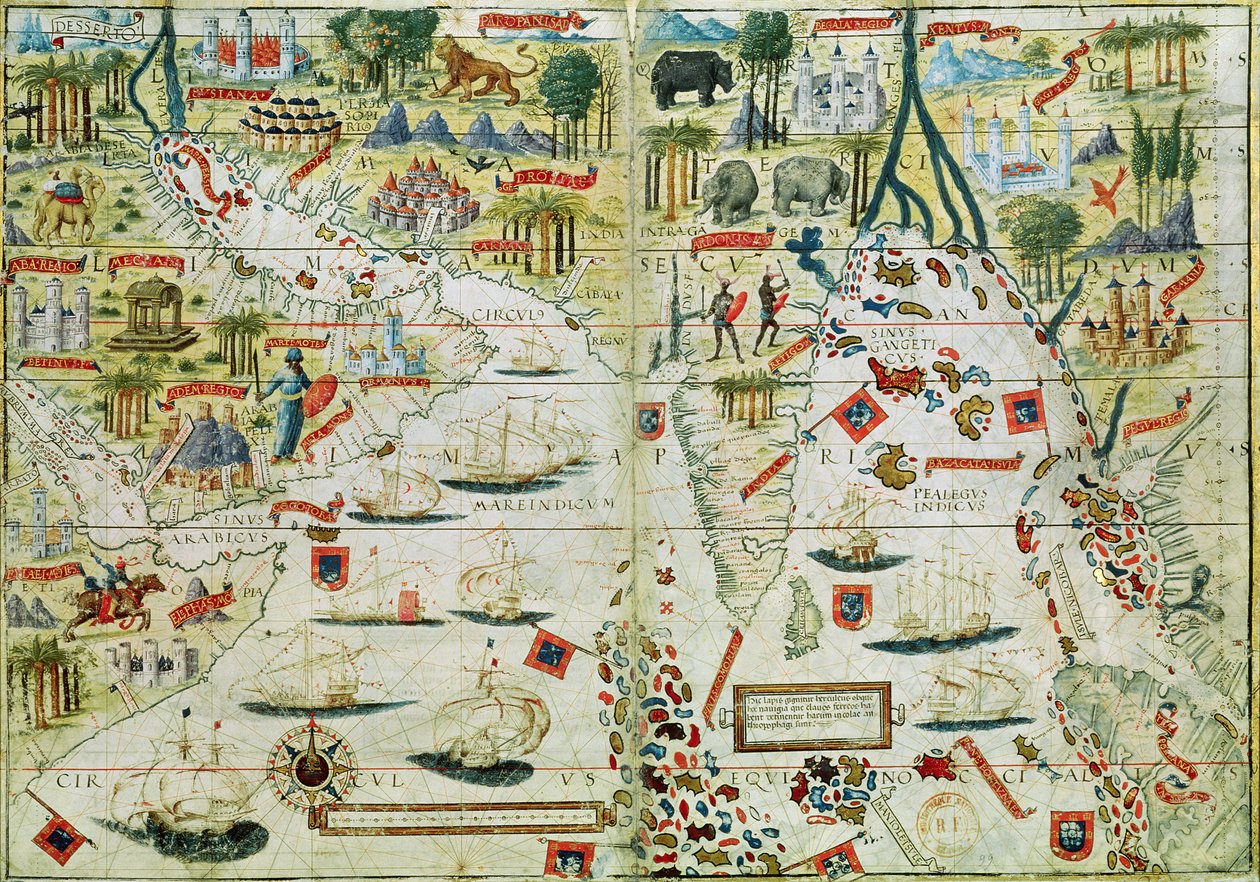 Arabia i Indie, z „Atlasu Millera”, c.1519 autorstwa Pedro Reinel