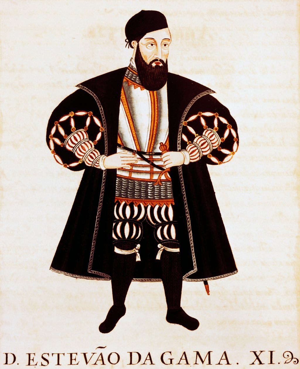 Estevao Da Gama (ok. 1505-1576), miniatura z traktatu Brieve lub epilogu Vizos-Reys of India autorstwa Pedro Barretto de Resende