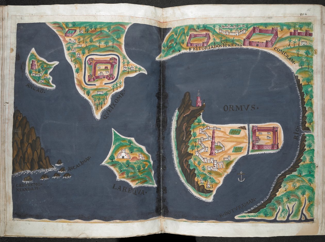 Plan Ormuz z portugalskiego manuskryptu Livro do Estado da India Oriental Pedra Barreto de Resende autorstwa Pedro Barretto de Resende