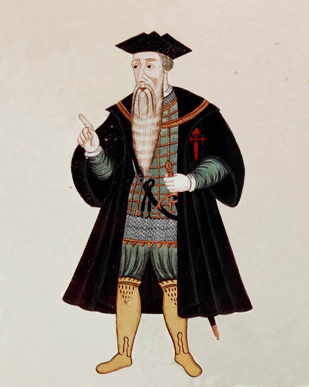 Portret w stopach Alfonsa (Alfonso lub Afonso) z Albuquerque (1453-1515), portugalskiego nawigatora i konkwistadora, nazywanego czasem "portugalskim Marsem". W "Livro do Estado da India Oriental", autorstwa Pedro Barretto de Resende, Portugalia autorstwa Pedro Barretto de Resende