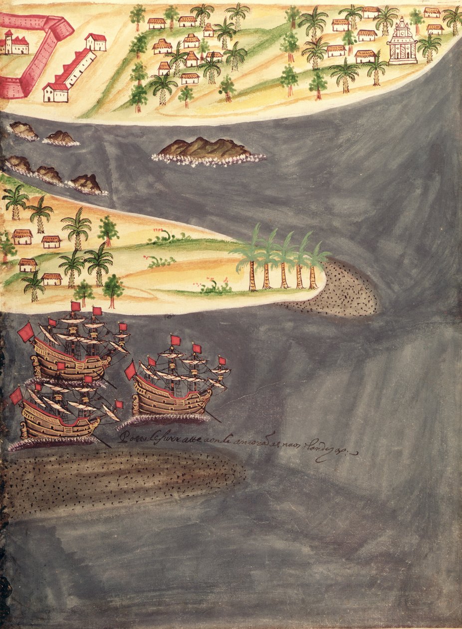 Sloane 197 f.182 Mapa eksploracyjna Surat, w dystrykcie Gujarat w Indiach, ilustracja z „Historical Accounts of Portuguese Settlements” autorstwa Pedro Barretto de Resende