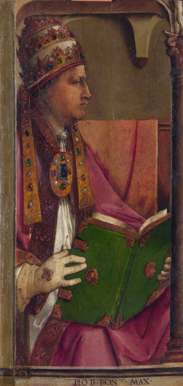 SROKA II - Papież Pius II par Berruguete, Pedro (1450-1503). Olej na drewnie, format: 116x52, ok. 1473-1475, Galeria Narodowa Marchii, Urbino autorstwa Pedro Berruguete