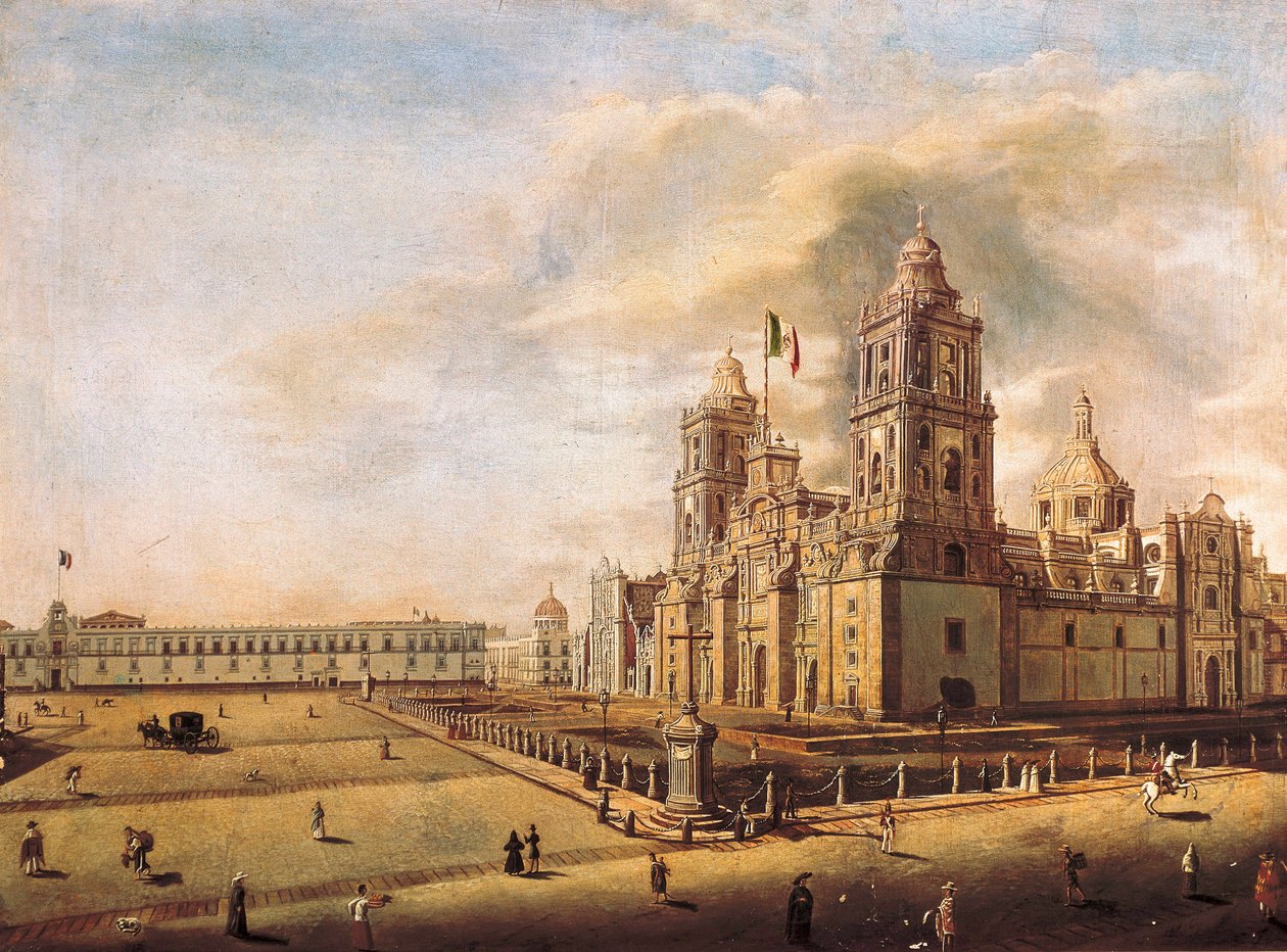 „Katedra Metropolitalna i Pałac Narodowy w Meksyku” Obraz Pedro Gualdi (1809-1857) ok. 1840 r. Narodowe Muzeum Historii Meksyk, Meksyk autorstwa Pedro Gualdi