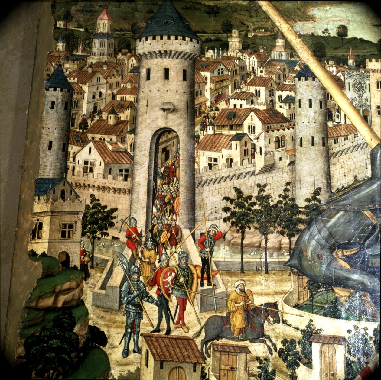 Ołtarz św. Jerzego: podbój Palma de Mallorca w 1229 r. przez wojska Jakuba I, króla Aragonii, fragment autorstwa Pedro Nisart