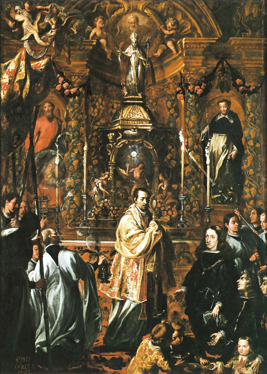 Karol II przed Świętą Formą - Pedro Ruiz González autorstwa Pedro Ruíz Gonzalez