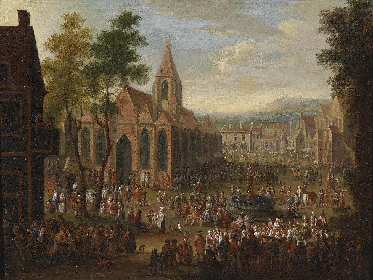 Festiwal na miejskim placu z licznymi postaciami autorstwa Peeter van Bredael