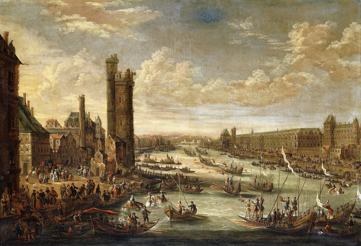 Widok na Paryż w kierunku Luwru i Tour de Nesle, 1671-77 autorstwa Peeter or Pieter Bout