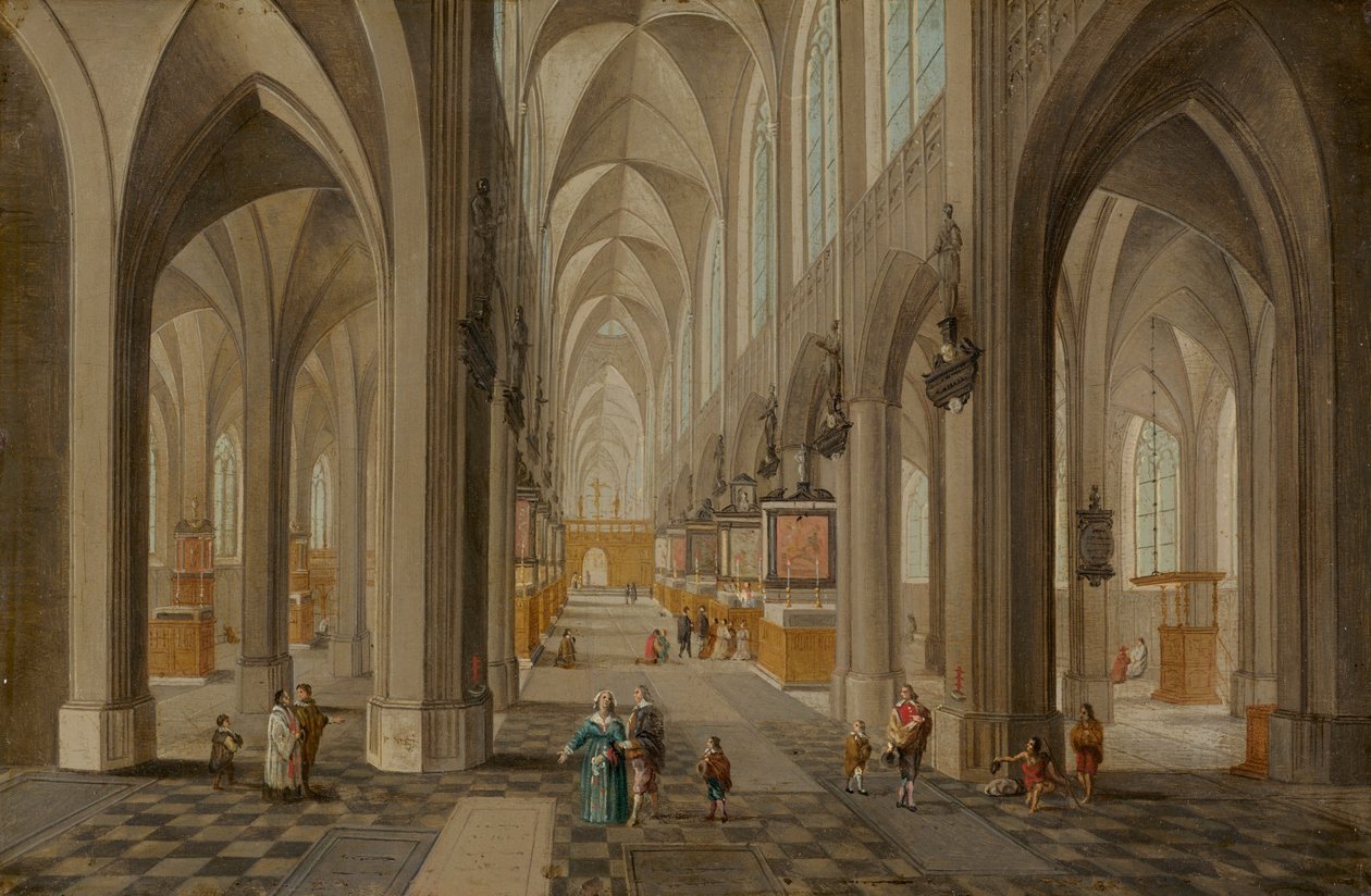 Katedra w Antwerpii, ok. 1650-1655 (olej na miedzi) autorstwa Peeter the elder & Vrancx Sebastian (1573-1647) Neeffs