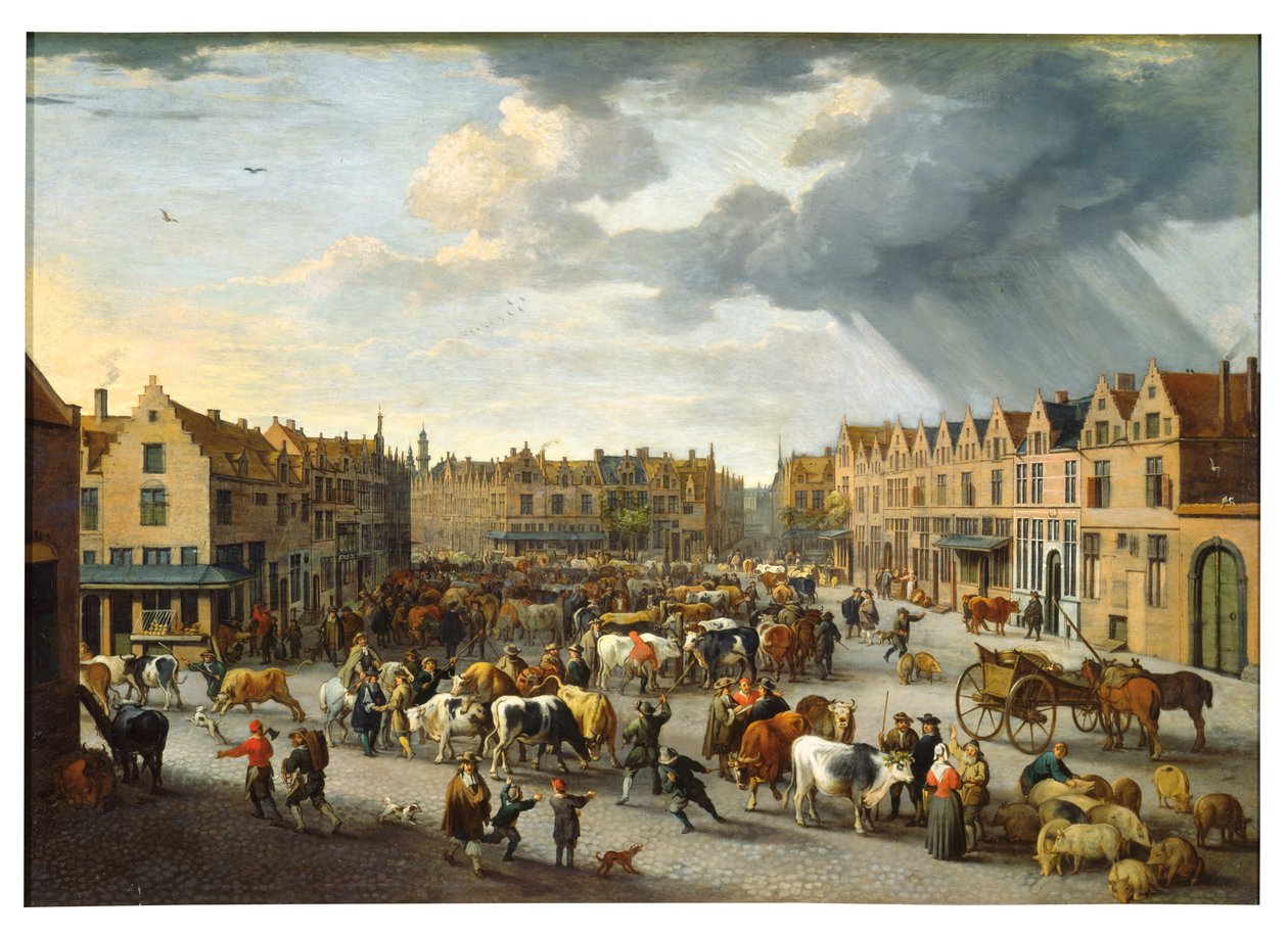 Targ Old Ox w Antwerpii (olej na płótnie) autorstwa Peeter van Bredael