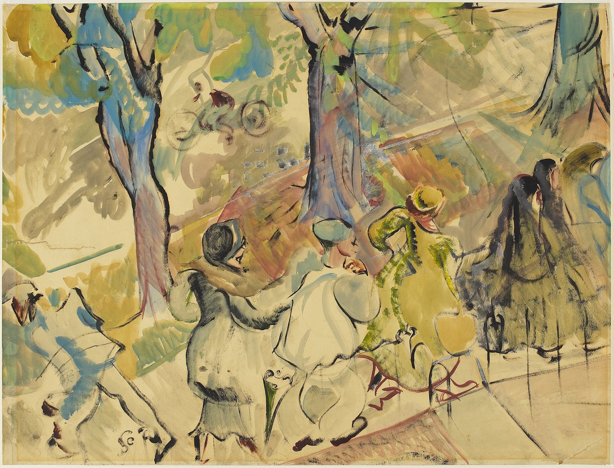 Jarvis Street Sidewalk, c.1936 (akwarela, gwasz i olej na papierze) autorstwa Pegi Nicol Macleod