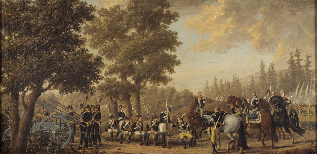 Le roi Gustave III de Suede (1746-1792) durant la guerre russo suedoise (1788-1790) - Król Szwecji Gustaw III w wojnie rosyjsko-szwedzkiej, Hillestrom, Pehr (1732-1816). olej na płótnie autorstwa Pehr Hilleström