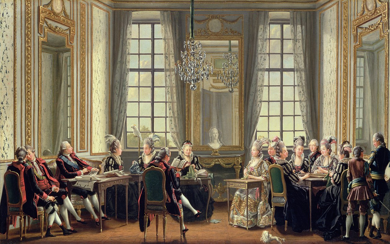 Rozmowa w Pałacu Drottningholms, 1779 autorstwa Pehr Hilleström
