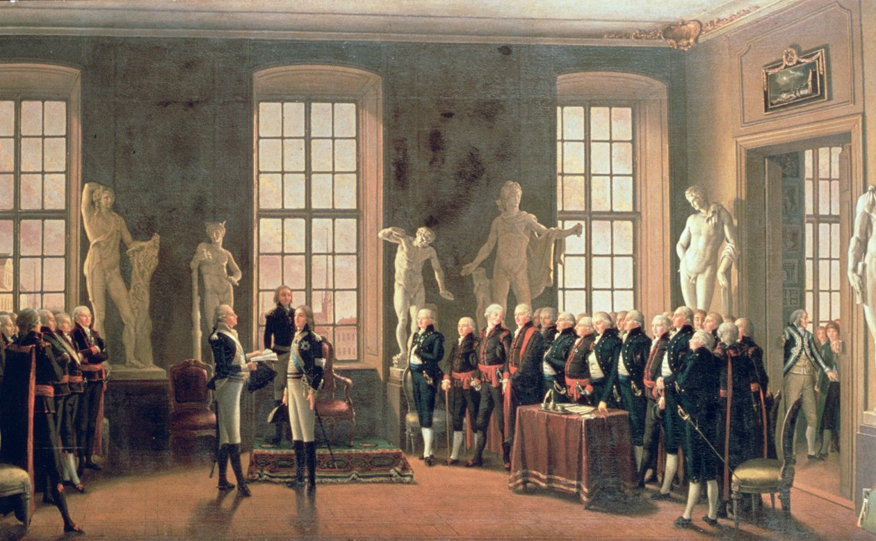 Wizyta Gustawa IV Adolfa w Akademii Sztuk Pięknych w 1797 r. autorstwa Pehr Hilleström