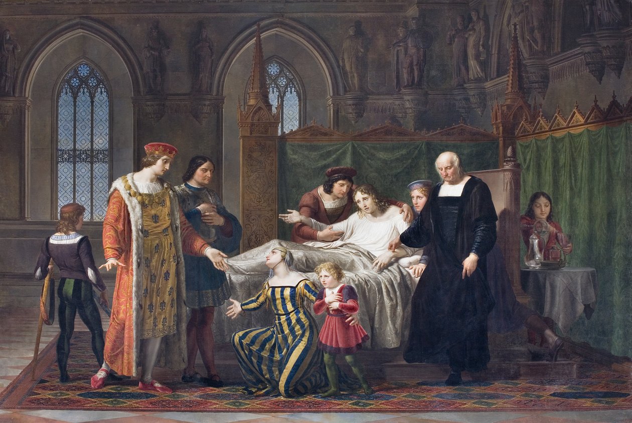 Karol VIII odwiedzający Gian Galeazzo Sforza na zamku w Pawii, 1822 (oi na płótnie) autorstwa Pelagio Palagi