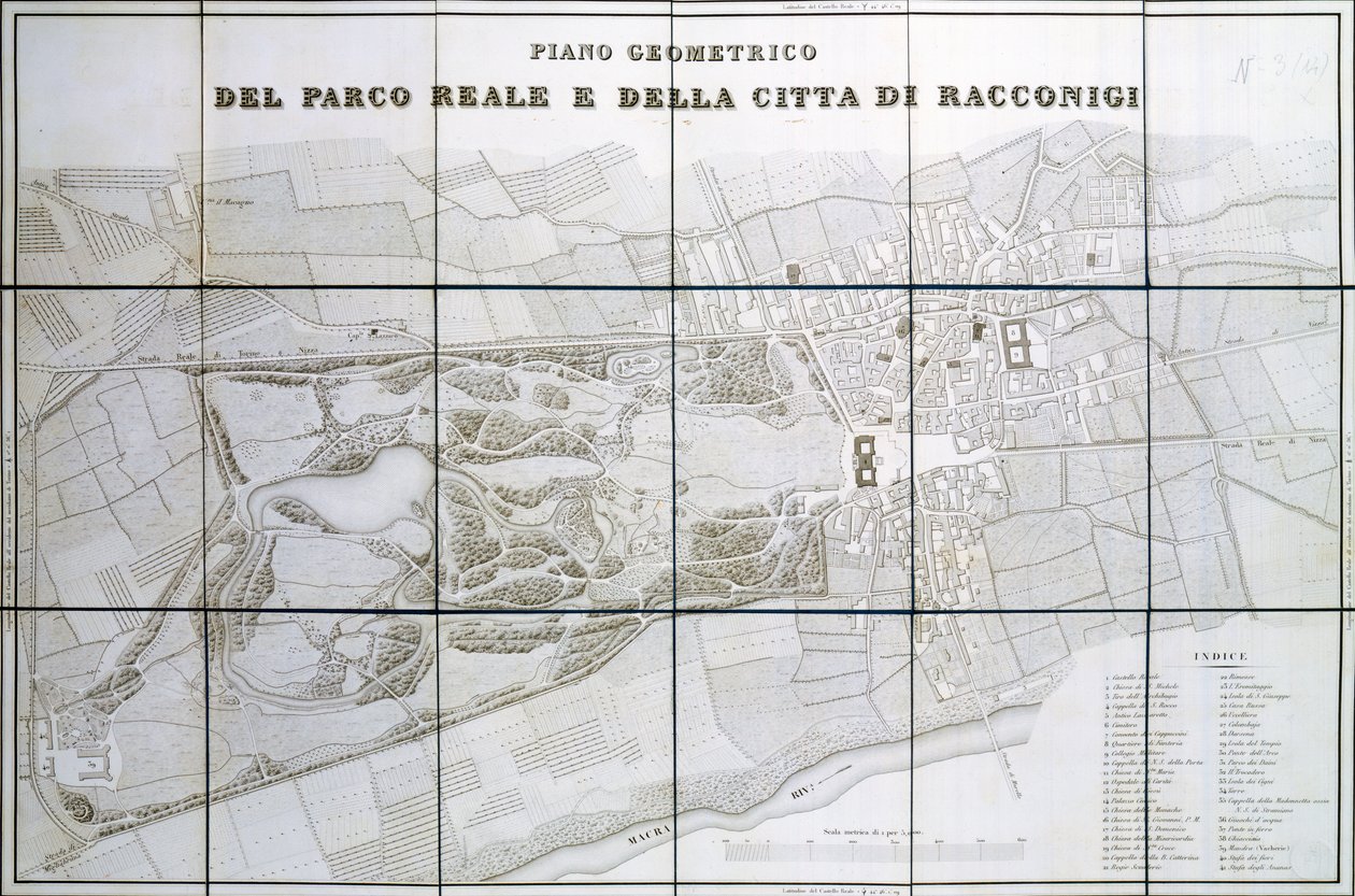 Plan Parku Królewskiego i miasta Racconigi autorstwa Pelagio Palagi