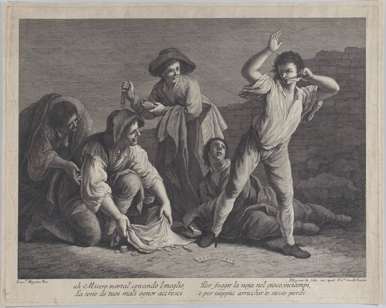 Grupa ludzi uprawiających hazard, 1770-1800., 1770-1800. autorstwa Pellegrino dal Colle