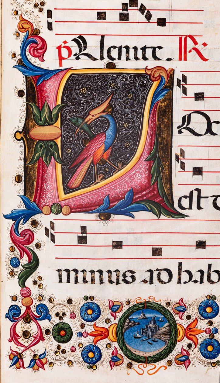Biblioteka Piccolomini: księga chóralna, dorsz. 5.E, nn. 63r z „Inicjałem kartkowym” Pellegrino di Mariano. Szczegół. autorstwa Pellegrino di Mariano
