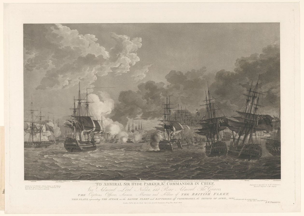 Widok bitwy morskiej w Kopenhadze, 1801 autorstwa Peltro William Tomkins