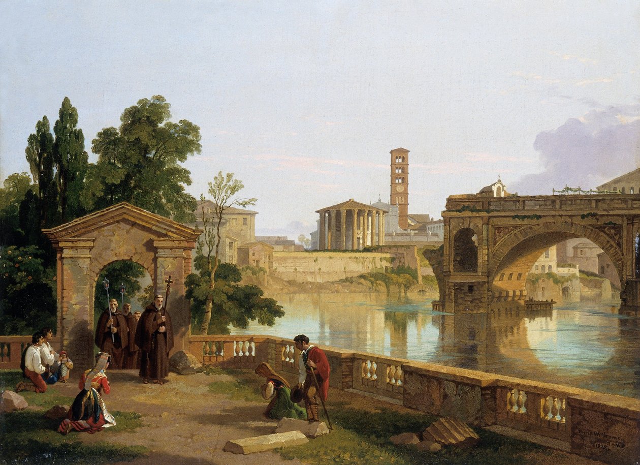 „Tyber ze świątynią Westy”, 1828 r. autorstwa Penry Williams