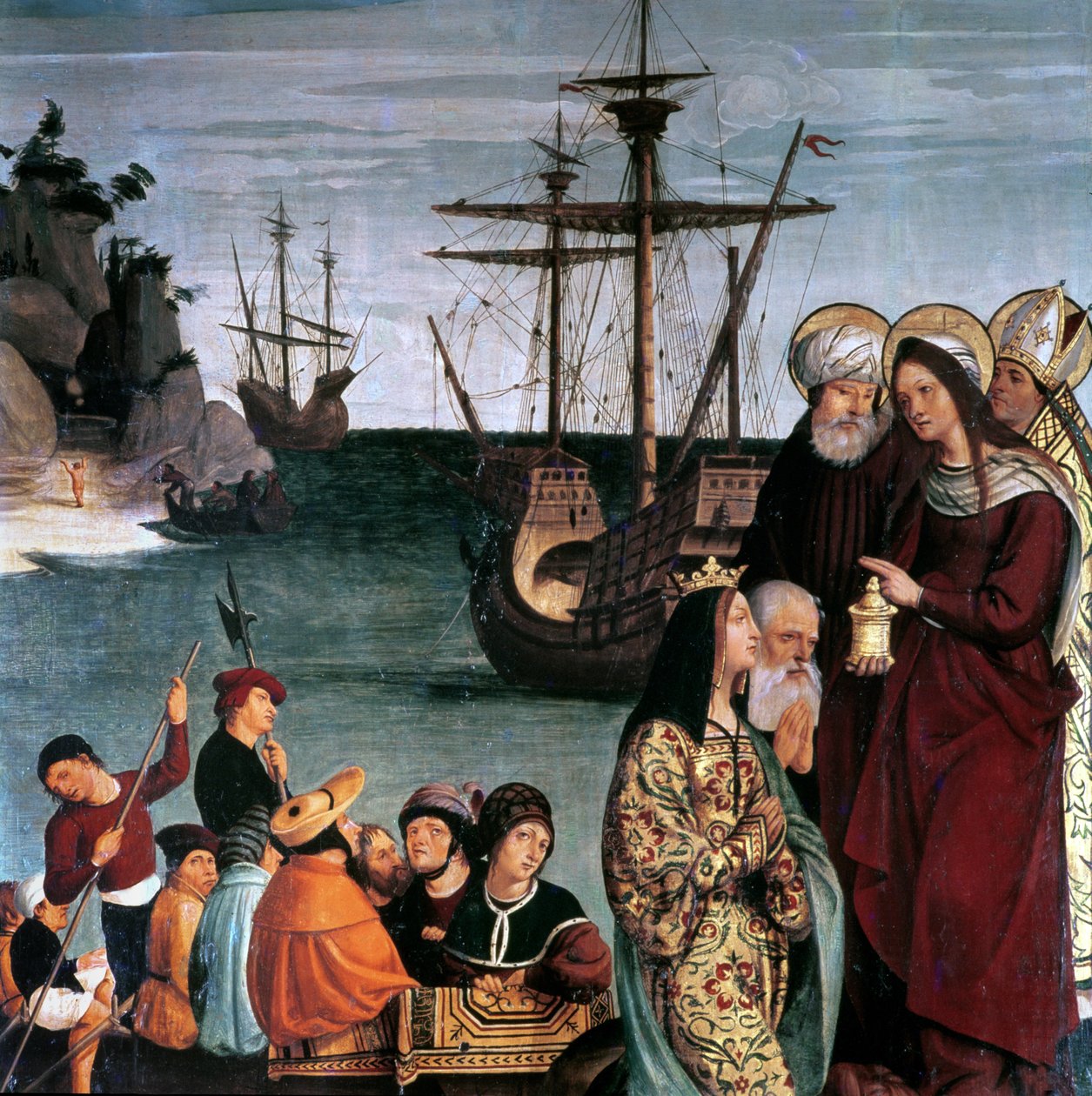 Maria Magdalena wsiadająca na statek, z ołtarza św. Magdaleny autorstwa Pera Matas