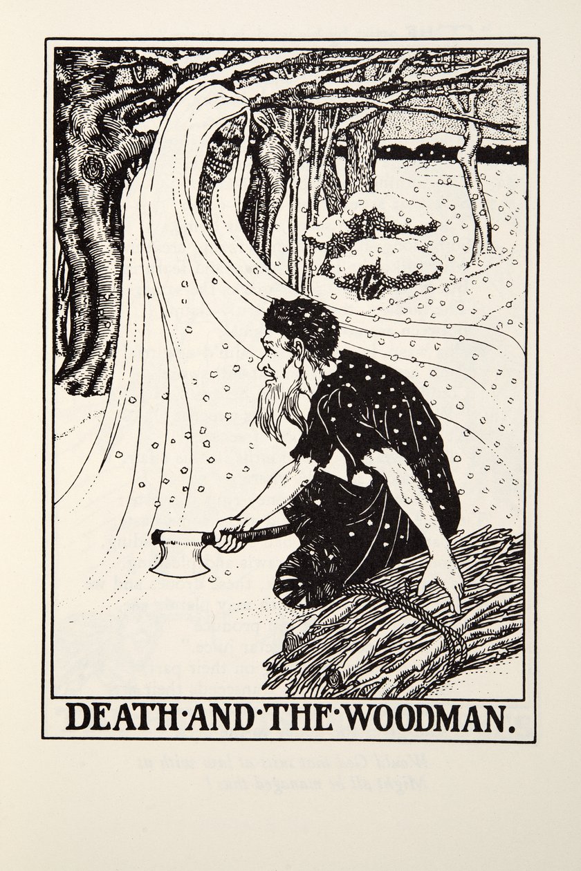 Śmierć i drwal, z Fontaine Fables, wyd. 1905 (grawerowanie) autorstwa Percy J. Billingshurst