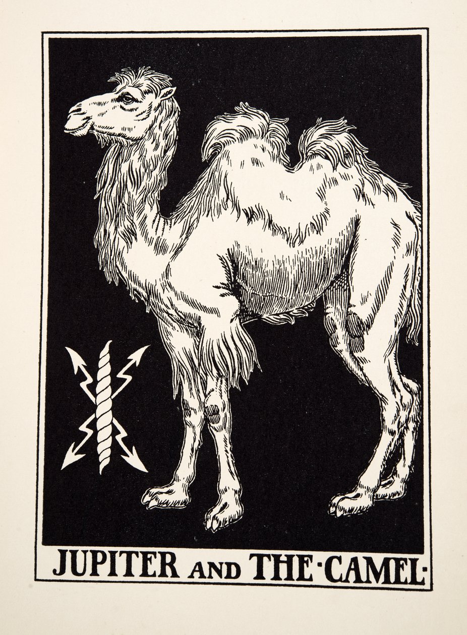 Jowisz i wielbłąd, ze Sto bajek Ezopa, wyd. 1903 autorstwa Percy J. Billingshurst