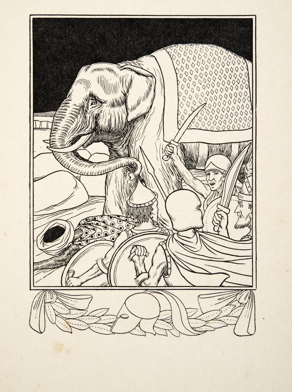 Porus Uratowany przez Słonia, ze Sto anegdot zwierząt, wyd. 1924 autorstwa Percy J. Billingshurst