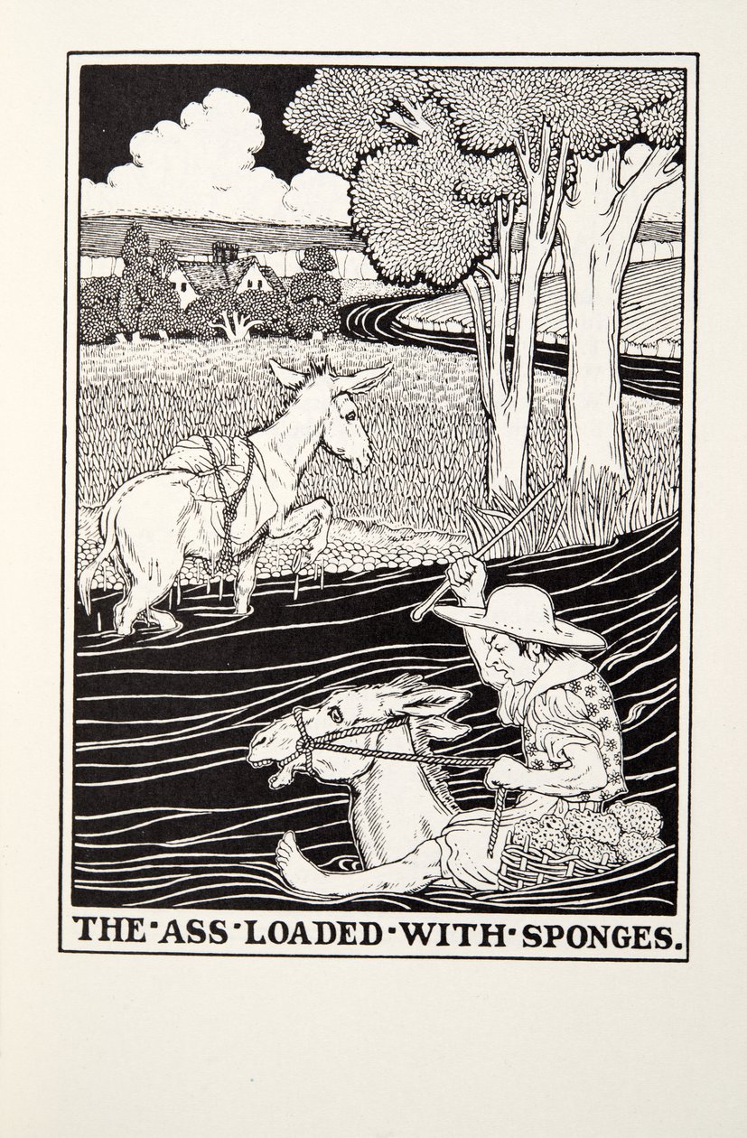 The Ass Loaded with Sponges, z Fontaine Fables, wyd. 1905 autorstwa Percy J. Billingshurst