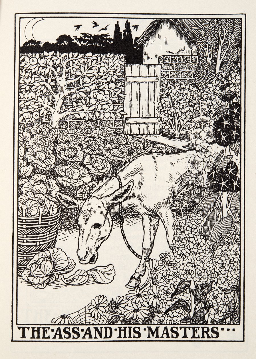 The Ass and his Masters, z Fontaine Fables, wyd. 1905 autorstwa Percy J. Billingshurst
