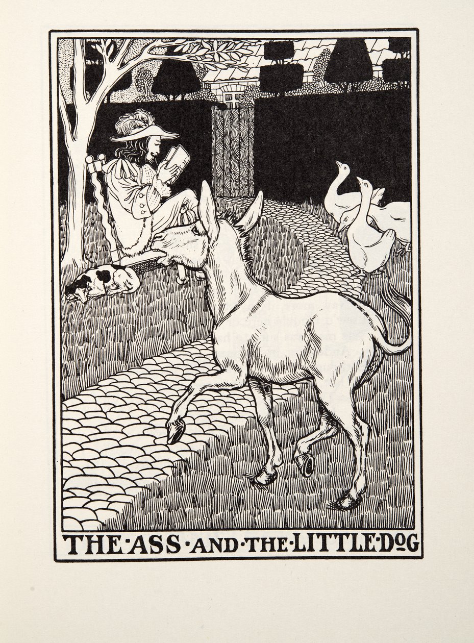 Osioł i piesek, z Fontaine Fables, wyd. 1905 autorstwa Percy J. Billingshurst