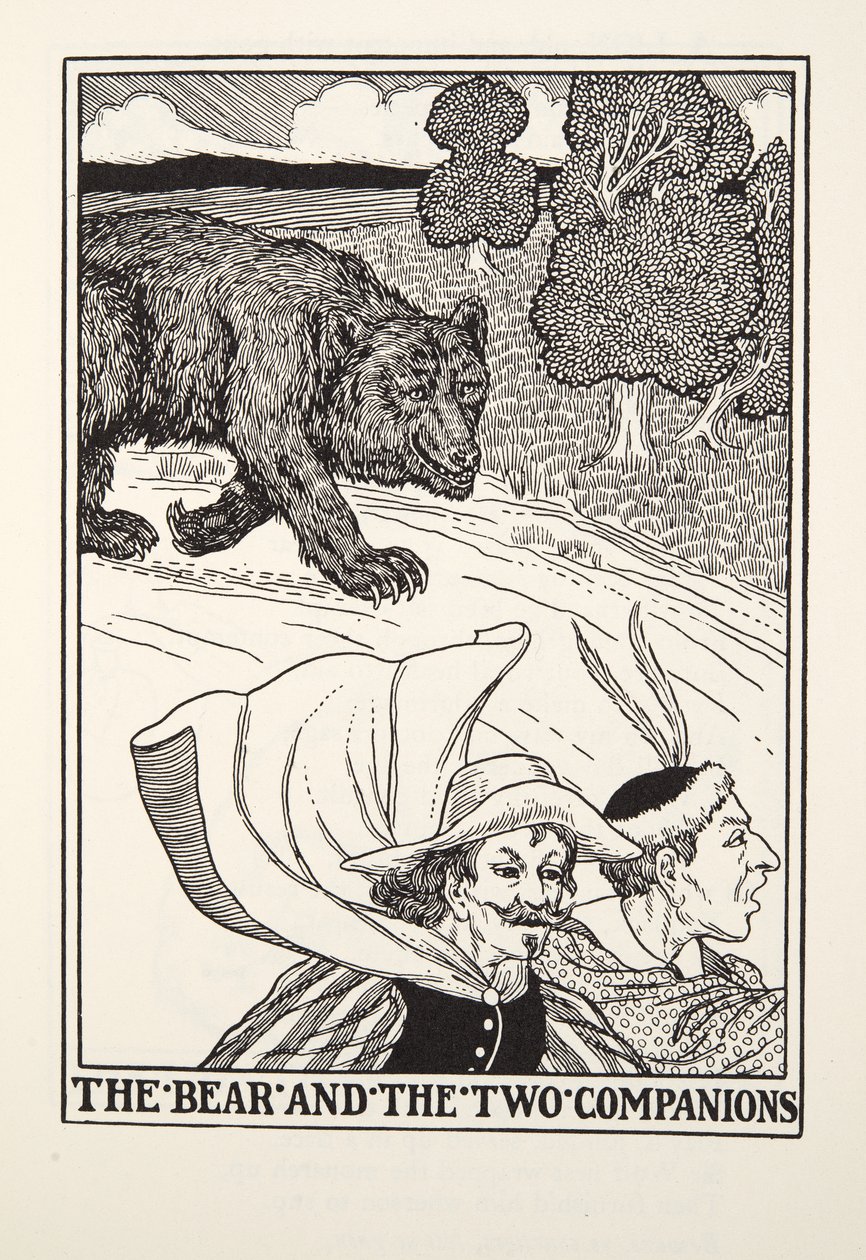 Niedźwiedź i dwaj towarzysze, z Fontaine Fables, wyd. 1905 (grawerowanie) autorstwa Percy J. Billingshurst