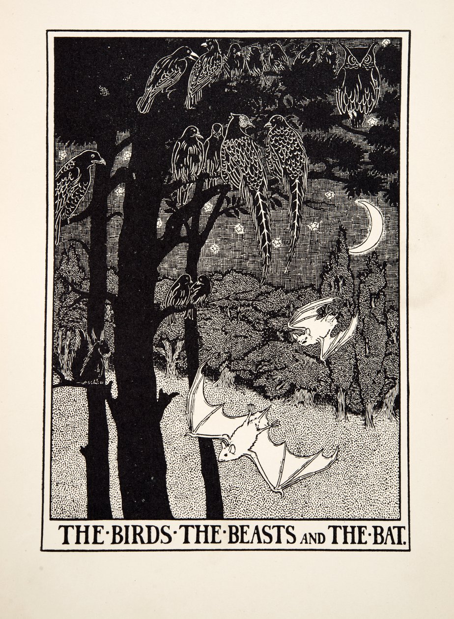 Ptaki, zwierzęta i nietoperz, z Stu bajek Ezopa, wyd. 1903 (rycina) autorstwa Percy J. Billingshurst