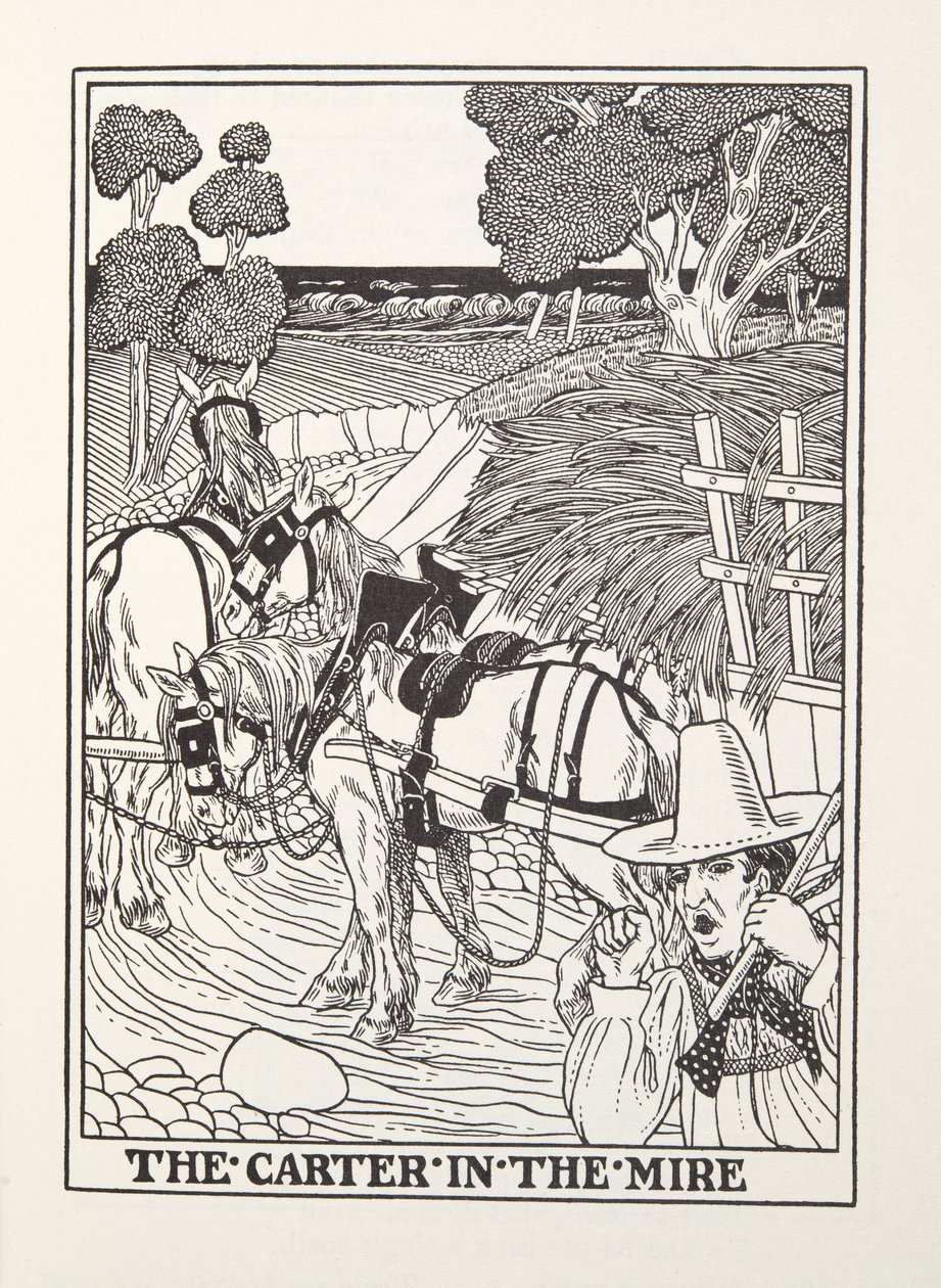 Carter w bagnie, z Fontaine Fables, wyd. 1905 (grawerowanie) autorstwa Percy J. Billingshurst