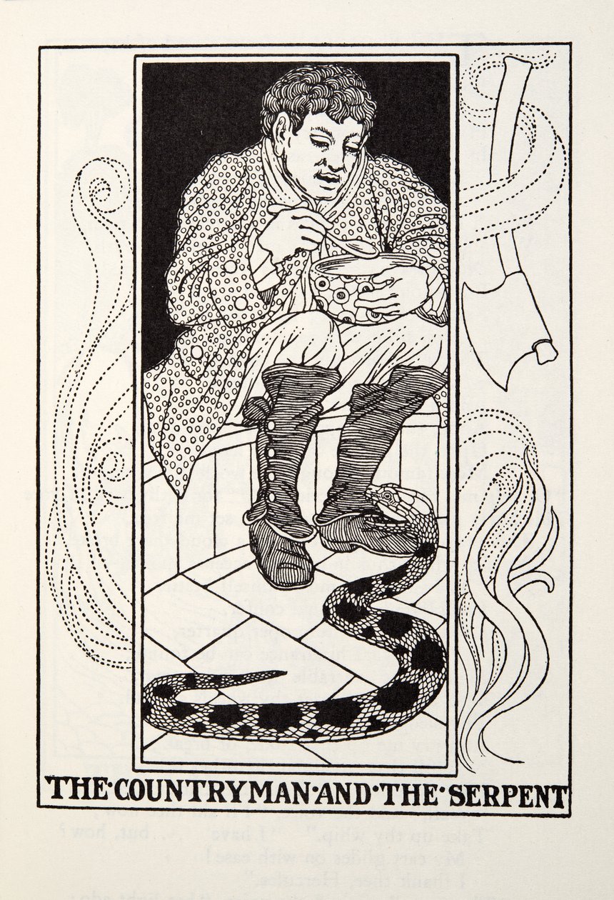 Rodak i wąż, z Fontaine Fables, wyd. 1905 autorstwa Percy J. Billingshurst