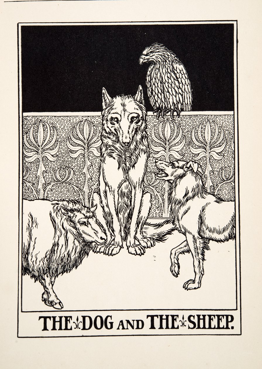 Pies i owca, z Stu bajek Ezopa, wyd. 1903 autorstwa Percy J. Billingshurst