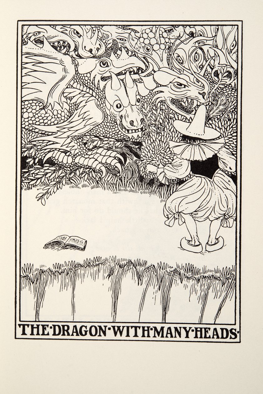Smok z wieloma głowami, z Fontaine Fables, wyd. 1905 (grawerowanie) autorstwa Percy J. Billingshurst