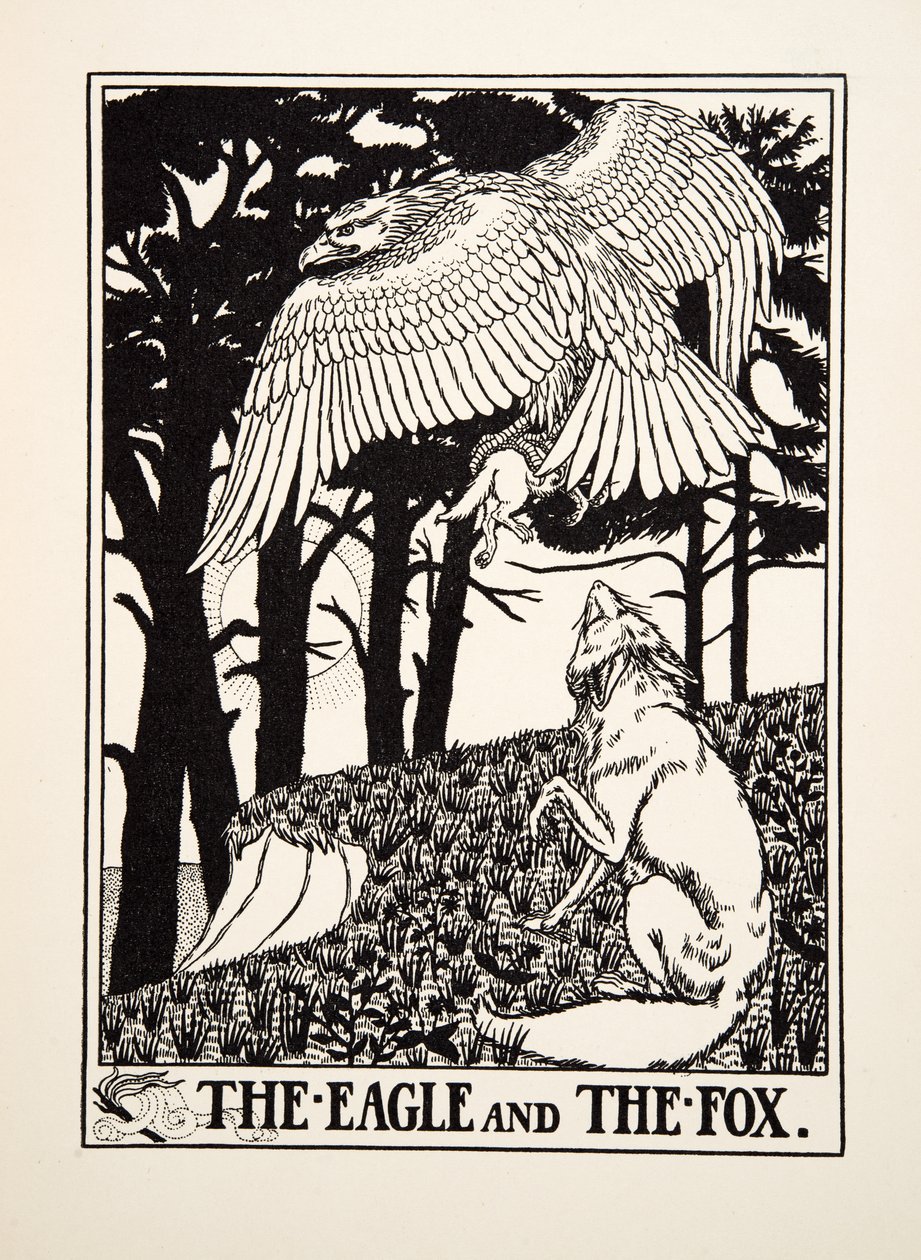 Orzeł i lis, z Stu bajek Ezopa, wyd. 1903 autorstwa Percy J. Billingshurst