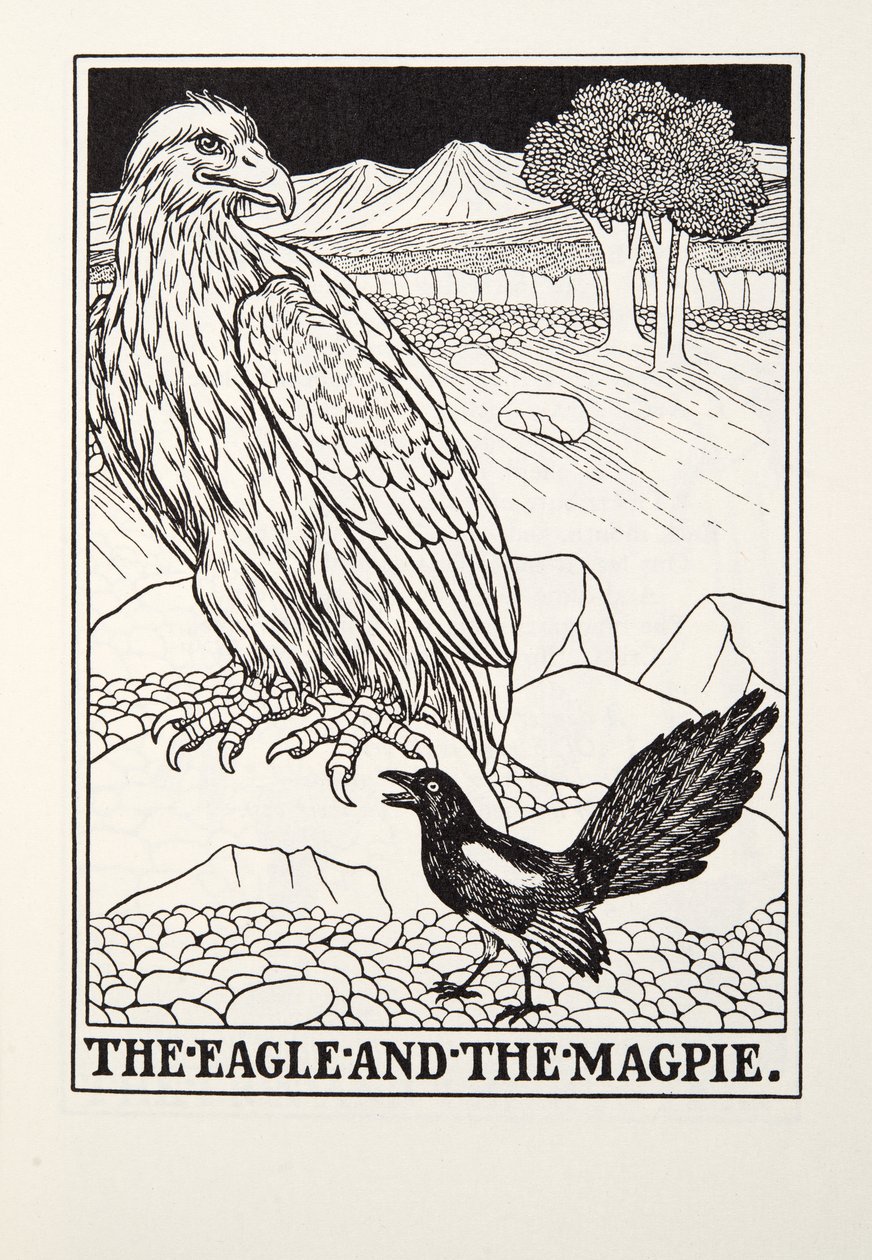Orzeł i sroka, z Fontaine Fables, wyd. 1905 autorstwa Percy J. Billingshurst