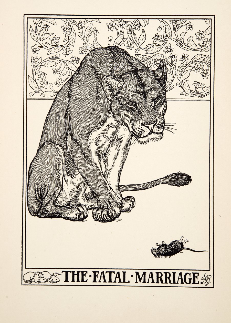 „Śmiertelne małżeństwo”, z „Stu bajek Ezopa”, wyd. 1903 autorstwa Percy J. Billingshurst