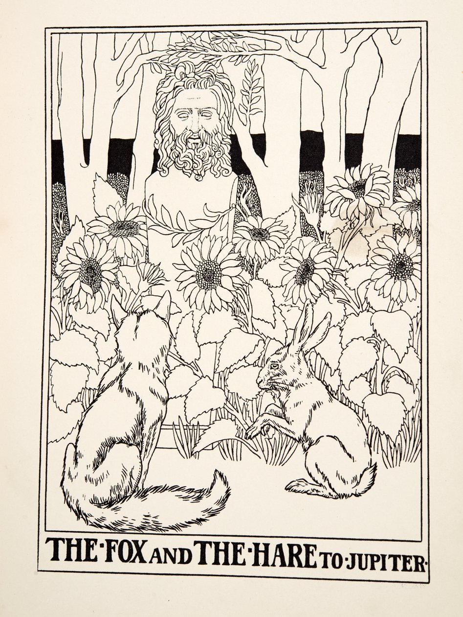 Lis i zając do Jowisza, ze stu bajek Ezopa, wyd. 1903 autorstwa Percy J. Billingshurst