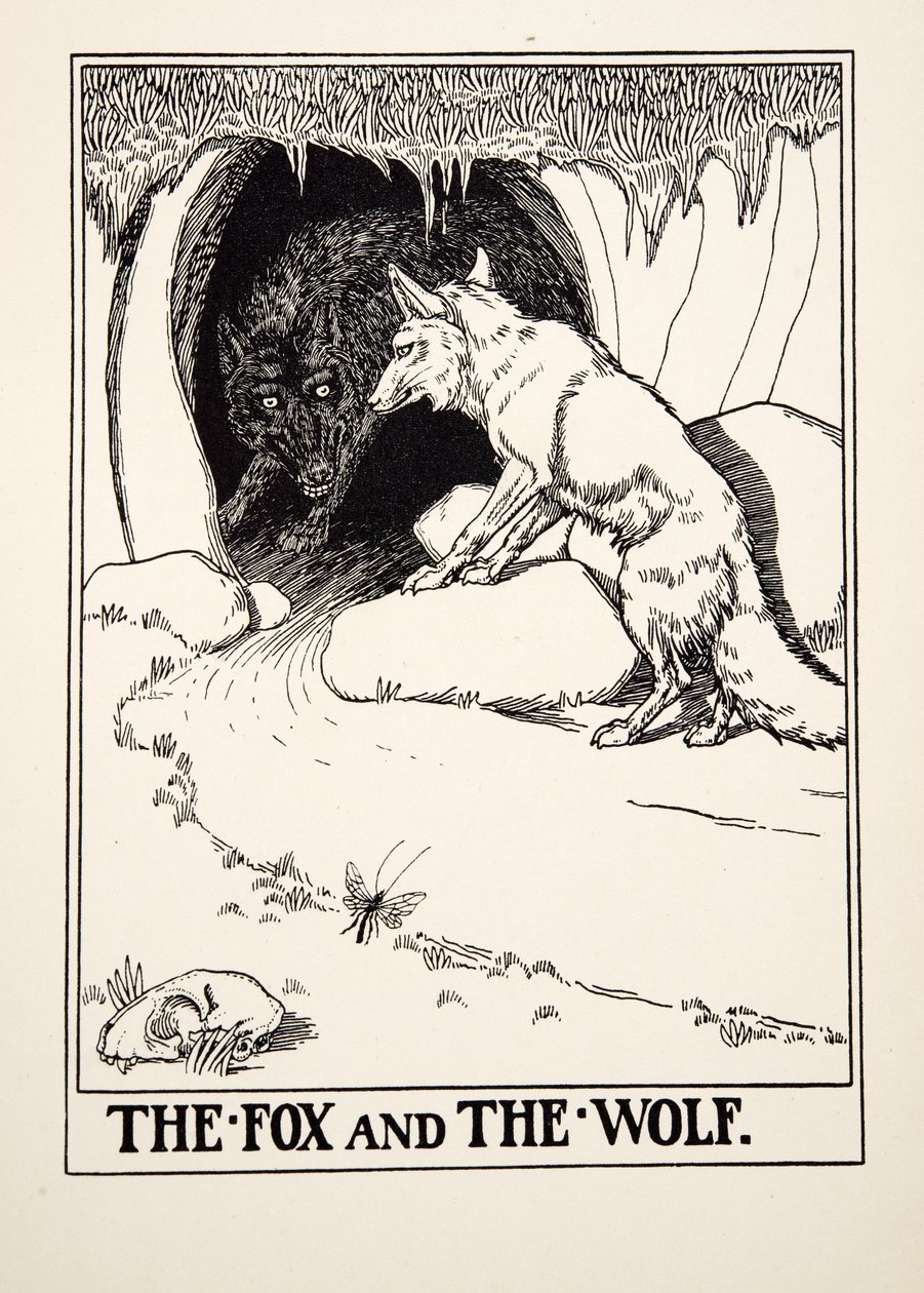 Lis i wilk, z Stu bajek Ezopa, wyd. 1903 (rycina) autorstwa Percy J. Billingshurst