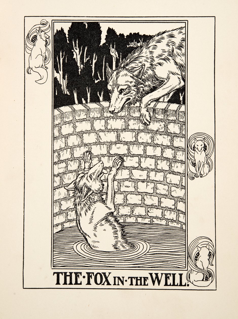 Lis w studni, z Stu bajek Ezopa, wyd. 1903 autorstwa Percy J. Billingshurst