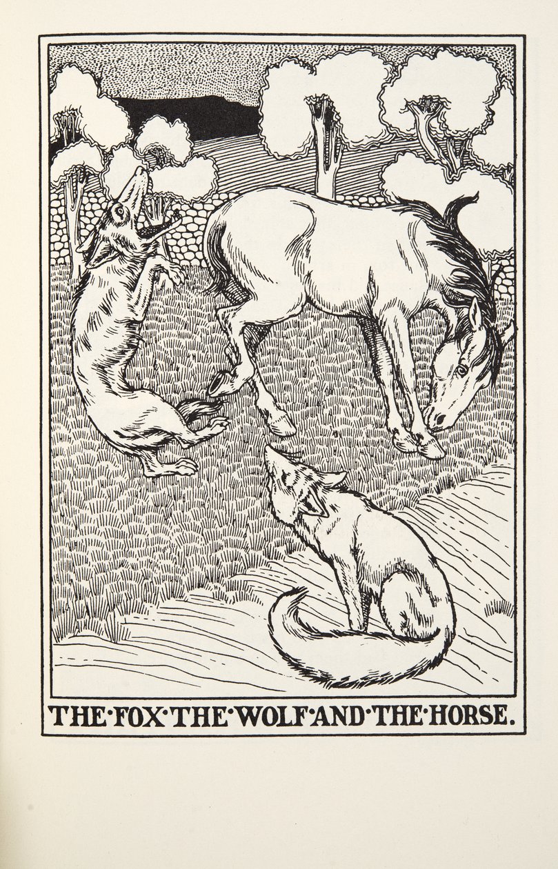 Lis, wilk i koń, z Fontaine Fables, wyd. 1905 autorstwa Percy J. Billingshurst