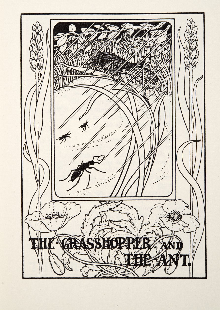 Konik polny i mrówka, z Fontaine Fables, wyd. 1905 autorstwa Percy J. Billingshurst
