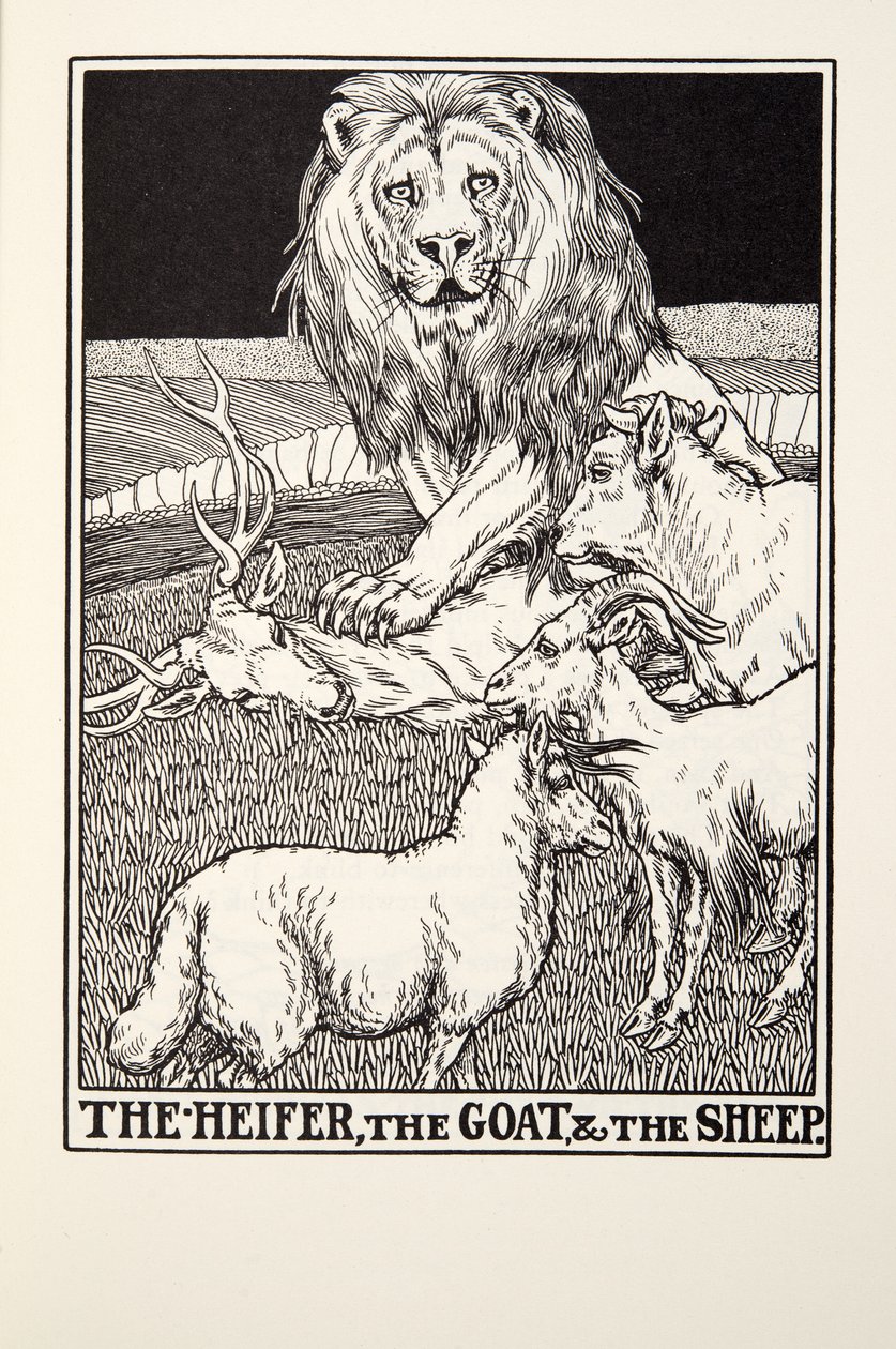 Jałówka, Koza i Owca, z Fontaine Fables, wyd. 1905 autorstwa Percy J. Billingshurst